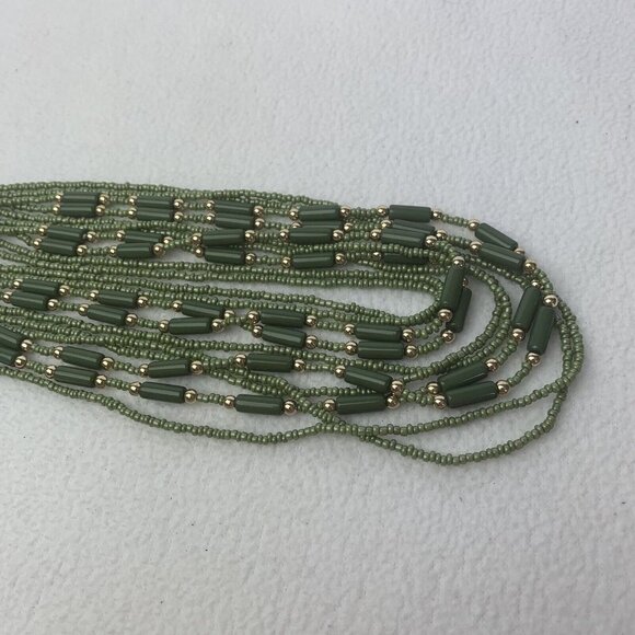 Green Gold Multi Strand Bib Layered Necklace Fashion Jewelry - Picture 3 of 9